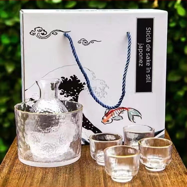 Set din sticlă rezistentă la căldură pentru încălzirea vinului, cu oală și pahare, 6 piese, stil National Tide Wind