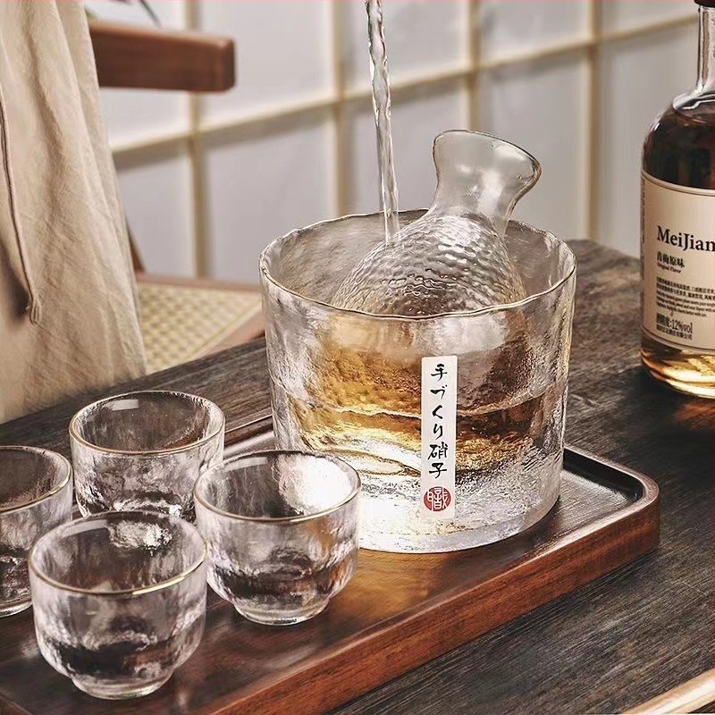 Set din sticlă rezistentă la căldură pentru încălzirea vinului, cu oală și pahare, 6 piese, stil National Tide Wind