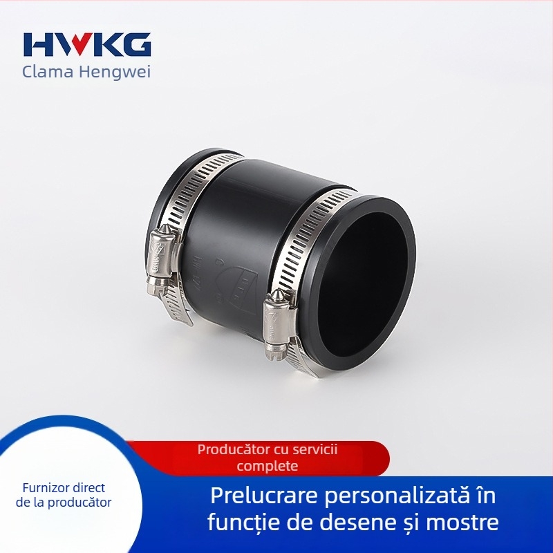 Colier din cauciuc pentru conexiune flexibilă cu diametru variabil — conector tubular reductibil, clemă din cauciuc tip cuplaj moale Hwkg/Hengwei clamp. Diametru nominal: 1.5–2 in și mai mare; Diametru de fixare: 1.5–2 in și mai mare; Gama aplicabilă: 1.5–