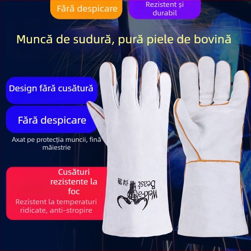 Mănuși de sudură din piele de vită pentru protecție în sudură — marca Welding Beast
