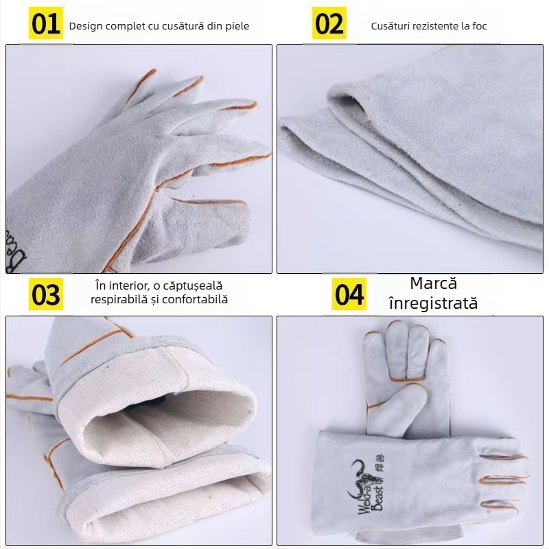 Mănuși de sudură din piele de vită pentru protecție în sudură — marca Welding Beast