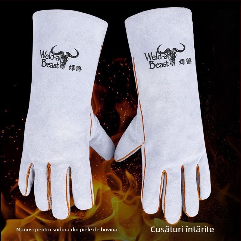 Mănuși de sudură din piele de vită pentru protecție în sudură — marca Welding Beast