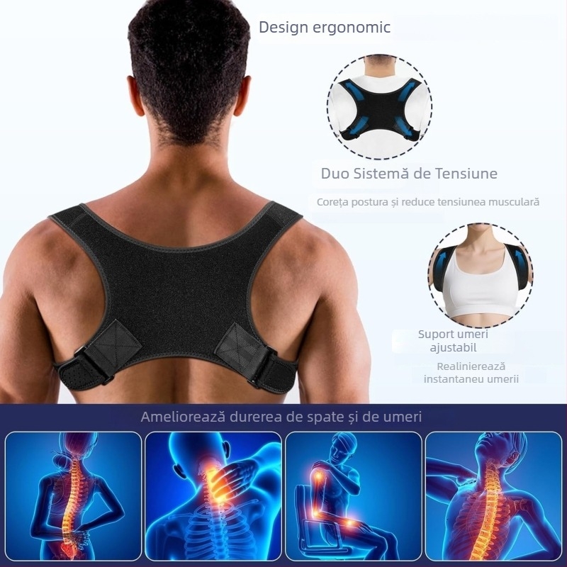 Bandă pentru corecția posturii în formă de opt – reglabilă, respirabilă, susținere pentru spate pentru adulți