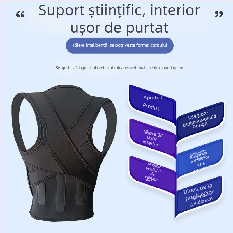 Curea corector postură cu suport de spate din trei bare, unisex, modelul 6606, lansare primăvara 2024