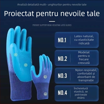 Mănuși din latex, textură embosată, antiderapante, pentru uz în fabrici/șantiere, rezistente la tăiere
