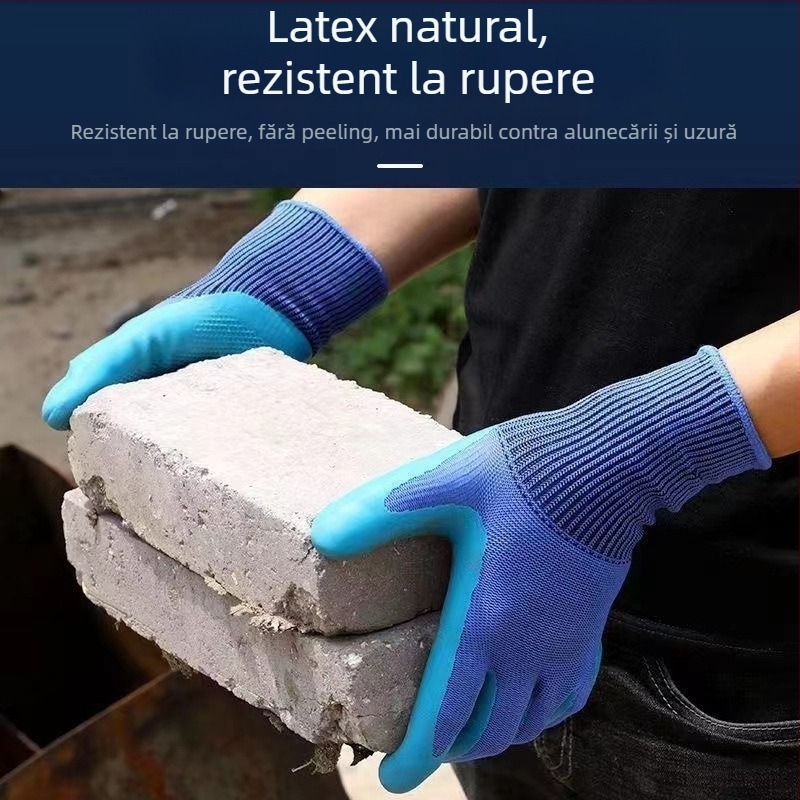 Mănuși din latex, textură embosată, antiderapante, pentru uz în fabrici/șantiere, rezistente la tăiere