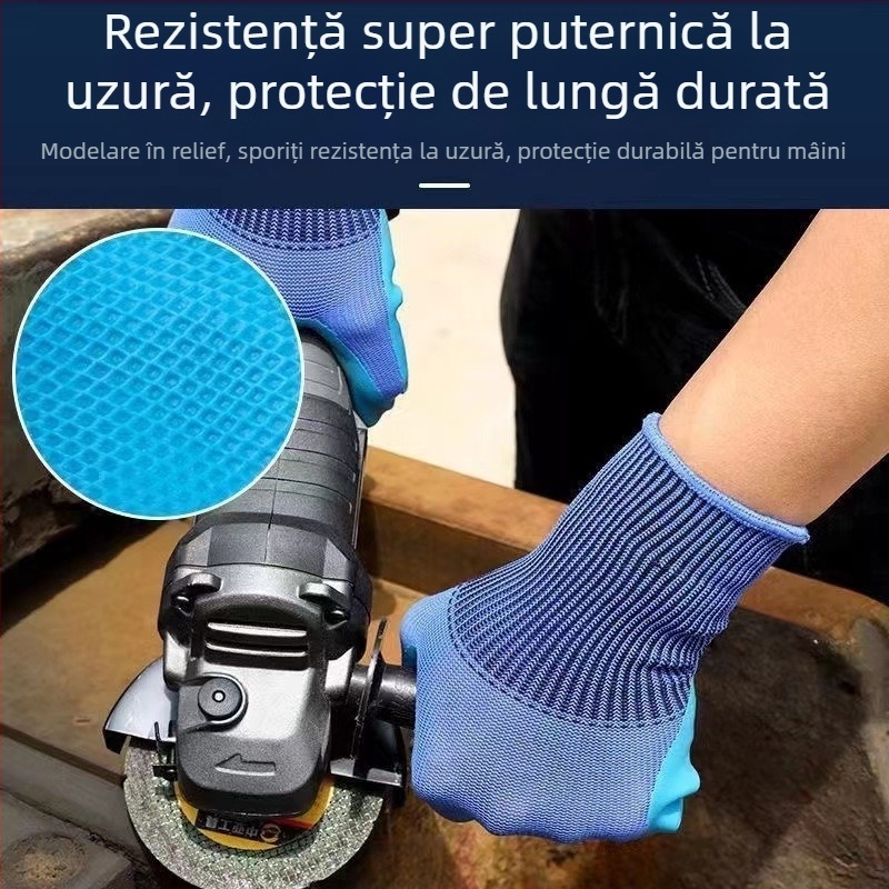 Mănuși din latex, textură embosată, antiderapante, pentru uz în fabrici/șantiere, rezistente la tăiere