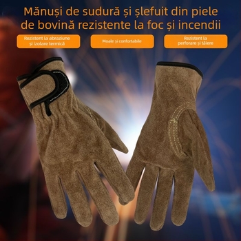 Mănuși de sudură din piele de vită — rezistente la abraziune, la căldură și la flacără, anti-perforație, pentru lucru în exterior
