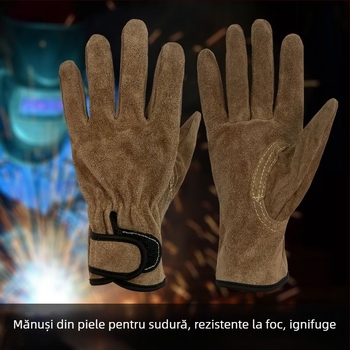 Mănuși de sudură din piele de vită — rezistente la abraziune, la căldură și la flacără, anti-perforație, pentru lucru în exterior