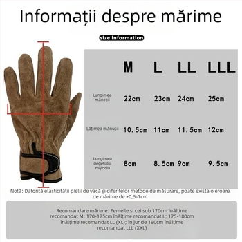 Mănuși de sudură din piele de vită — rezistente la abraziune, la căldură și la flacără, anti-perforație, pentru lucru în exterior