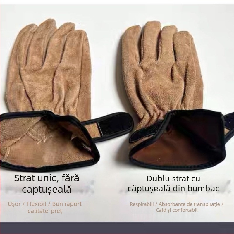 Mănuși de sudură din piele de vită — rezistente la abraziune, la căldură și la flacără, anti-perforație, pentru lucru în exterior