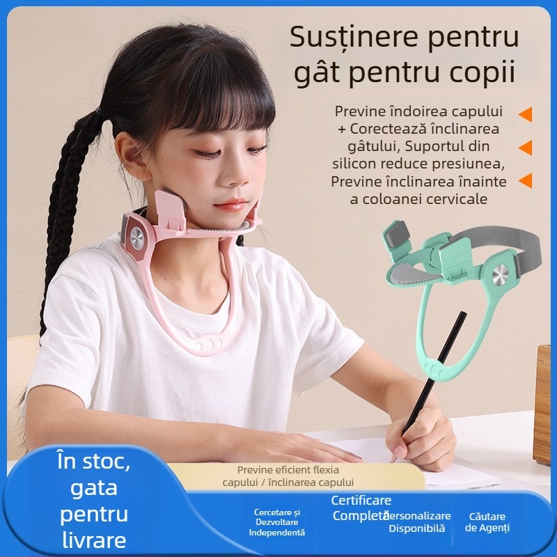 Connishen Colier cervical pentru copii, îmbunătățit, pentru corecția posturii – ABS+PC, suport pentru gât, model H304, garanție 6 luni