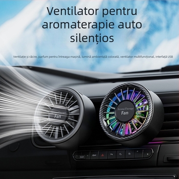 Ventilator USB pentru aromaterapie, la conducta de aer a mașinii, 5 palete, motor fără perii, afișaj digital, pliabil