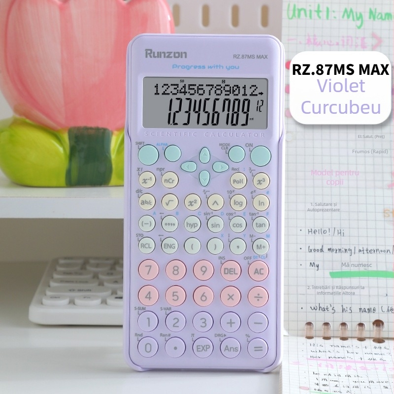 Calculator științific pentru studenți – portabil, ecran de 12 cifre, plastic ABS, model RZ.87ms, imprimare logo personalizat, baterie neincluse