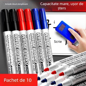 Markere groase pentru tablă albă și tablă, pe bază de apă, ștergere ușoară, Pengyi, 10 buc, carcasă din plastic