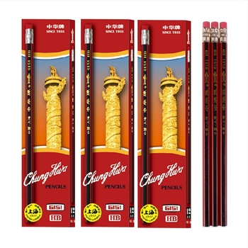 Zhong Hua 6151HB creion pentru copii – scriere și desen, creion hexagonal din lemn cu radieră, pachet 12 buc.