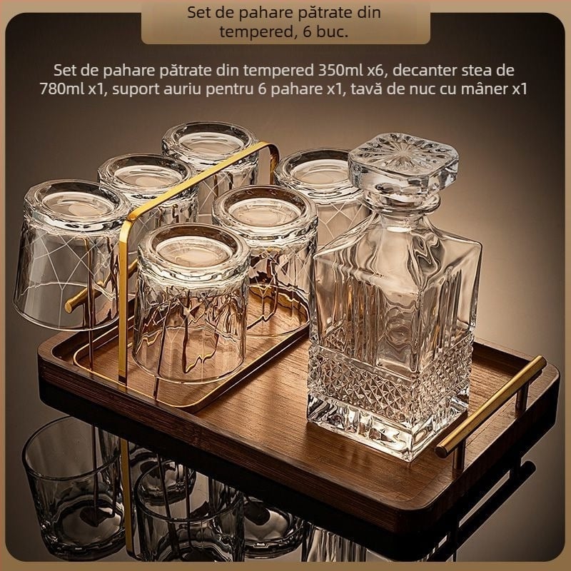 Set de pahare de whisky și sticlă – sticlă de cristal, stil modern minimalist, ambalaj din hârtie, imprimare de logo disponibilă, lansat în 2025