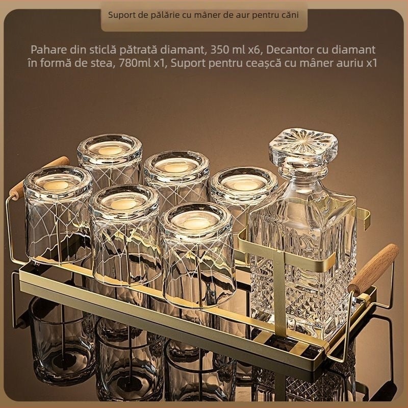 Set de pahare de whisky și sticlă – sticlă de cristal, stil modern minimalist, ambalaj din hârtie, imprimare de logo disponibilă, lansat în 2025