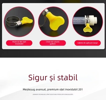 Colier de țeavă din oțel cu bandă șurub; diametre nominale 10–16 mm, 13–19 mm, 16–25 mm; diametru de prindere 25 mm; utilizare: Altele