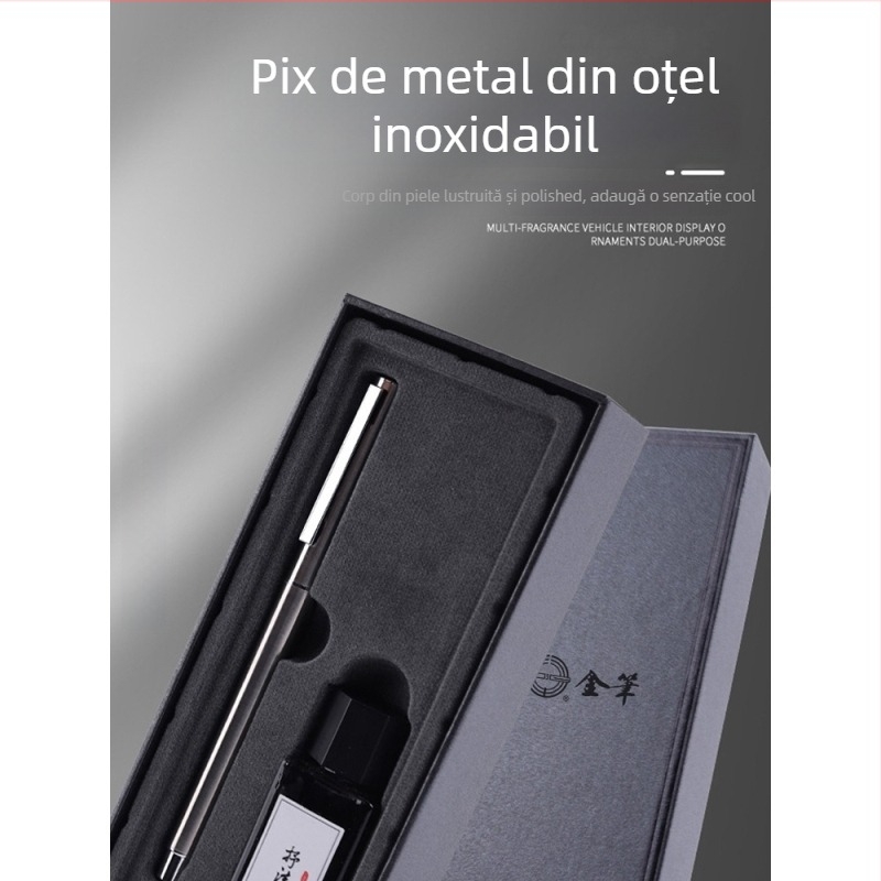 Stilou 9362 din oțel integral, vârf înclinat pentru scriere și practică semnături – destinat studenților