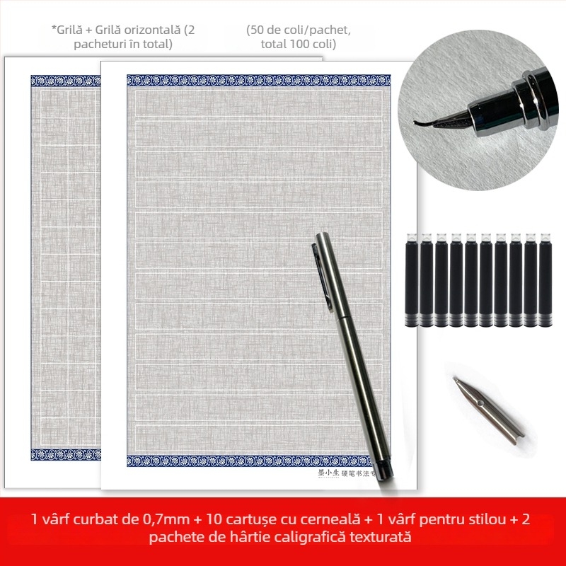 Stilou 9362 din oțel integral, vârf înclinat pentru scriere și practică semnături – destinat studenților