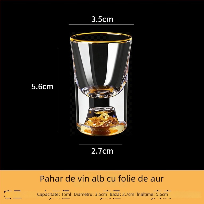 Set de ustensile pentru vin cu pahar de lichior și dozator, din sticlă, stil light luxury retro, accente cu foiță de aur, ambalaj 24 de seturi