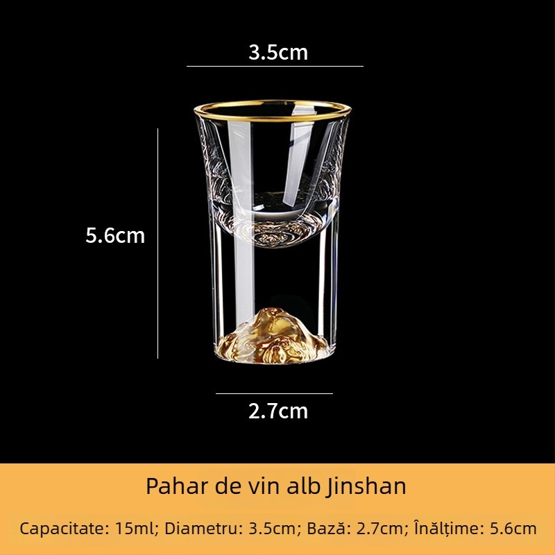 Set de ustensile pentru vin cu pahar de lichior și dozator, din sticlă, stil light luxury retro, accente cu foiță de aur, ambalaj 24 de seturi