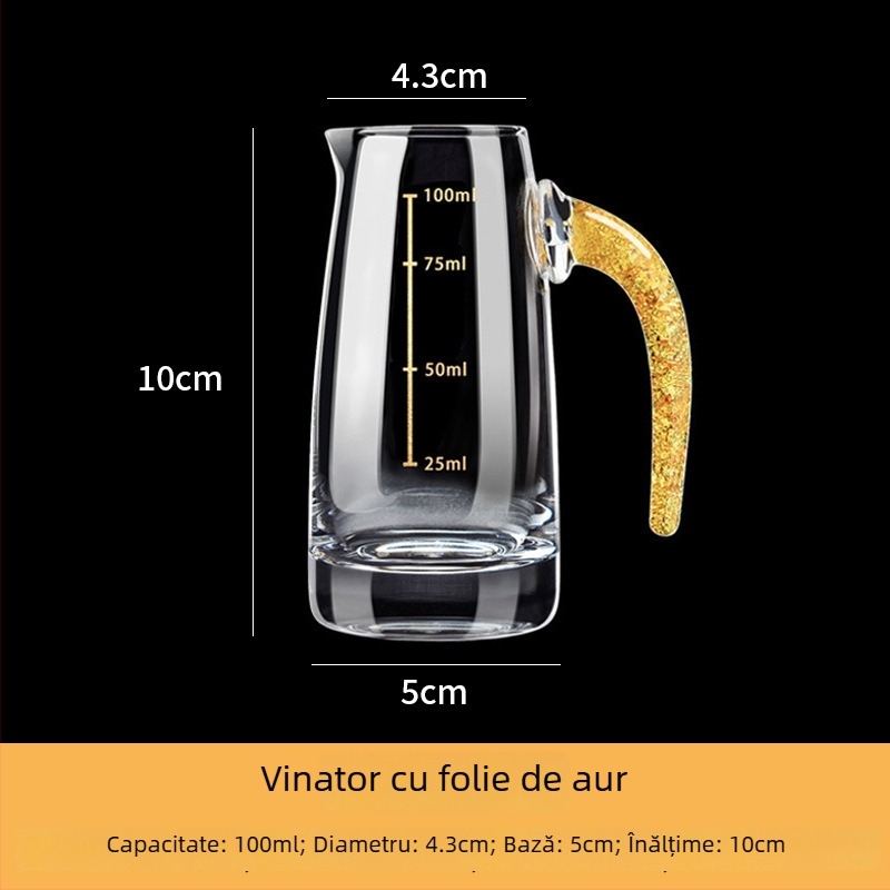 Set de ustensile pentru vin cu pahar de lichior și dozator, din sticlă, stil light luxury retro, accente cu foiță de aur, ambalaj 24 de seturi