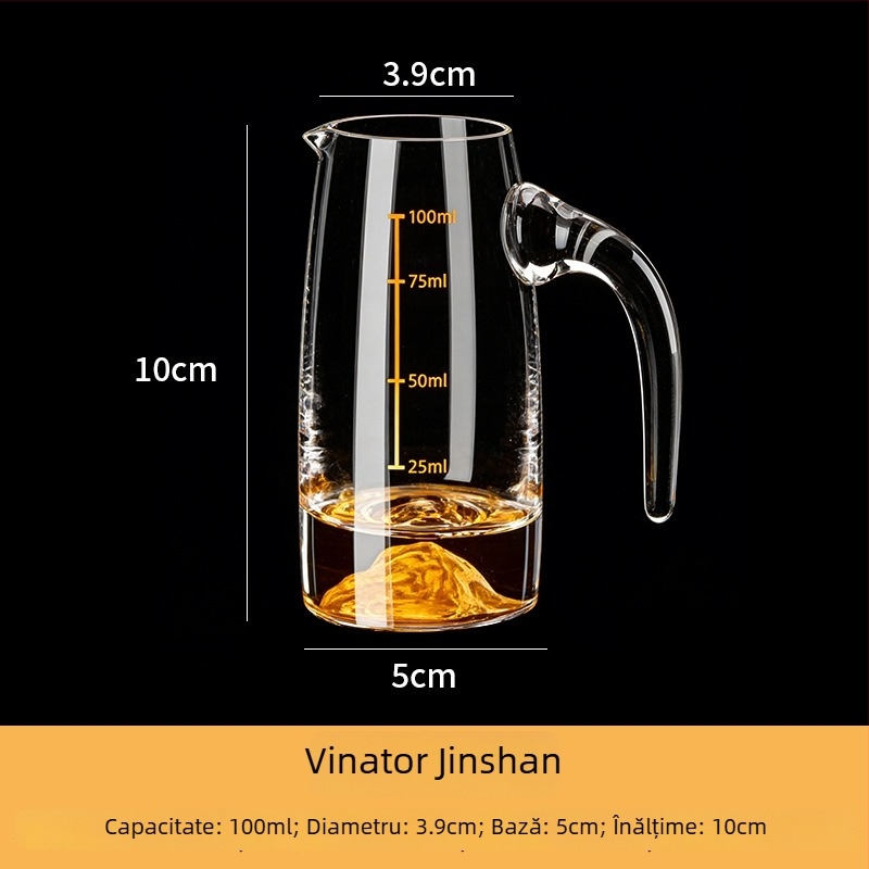 Set de ustensile pentru vin cu pahar de lichior și dozator, din sticlă, stil light luxury retro, accente cu foiță de aur, ambalaj 24 de seturi