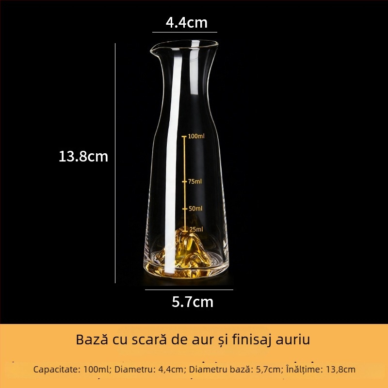 Set de ustensile pentru vin cu pahar de lichior și dozator, din sticlă, stil light luxury retro, accente cu foiță de aur, ambalaj 24 de seturi