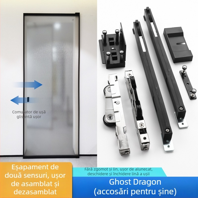 Hardware ușă cu tampon bidirecțional pentru ușă glisantă invizibilă – St-1500, material: fier + adeziv, încărcare maximă 80 kg, compatibil cu profile 35/40/42