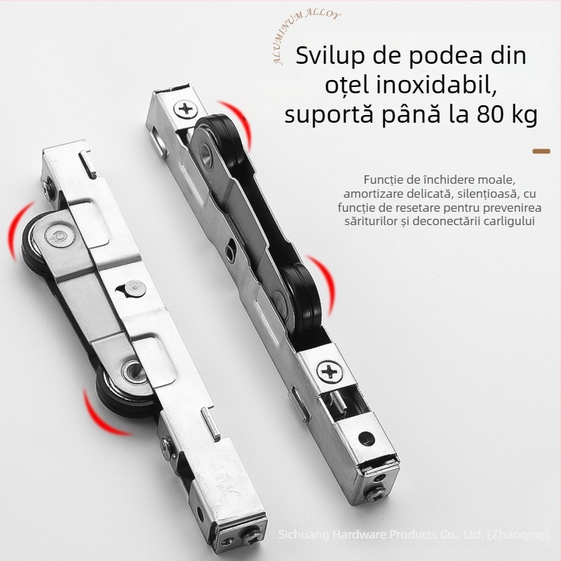 Hardware ușă cu tampon bidirecțional pentru ușă glisantă invizibilă – St-1500, material: fier + adeziv, încărcare maximă 80 kg, compatibil cu profile 35/40/42