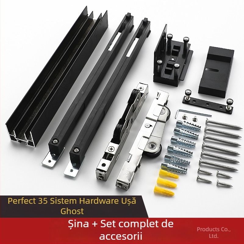 Hardware ușă cu tampon bidirecțional pentru ușă glisantă invizibilă – St-1500, material: fier + adeziv, încărcare maximă 80 kg, compatibil cu profile 35/40/42