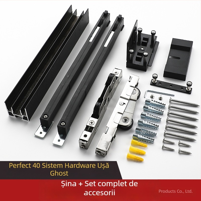 Hardware ușă cu tampon bidirecțional pentru ușă glisantă invizibilă – St-1500, material: fier + adeziv, încărcare maximă 80 kg, compatibil cu profile 35/40/42