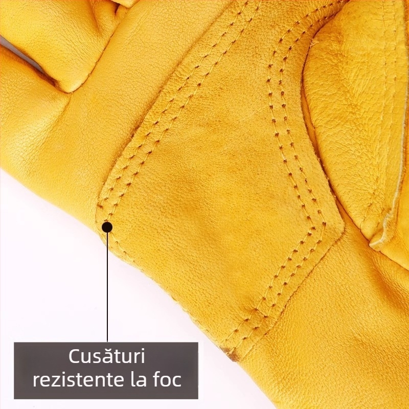 Mănuși de protecție pentru muncă Huamei Shield HY301 - Piele de vită pură, Rezistente la uzură, Izolație termică, Aerisite, Antialunecare, Rezistente la tăiere, Potrivite pentru sudură