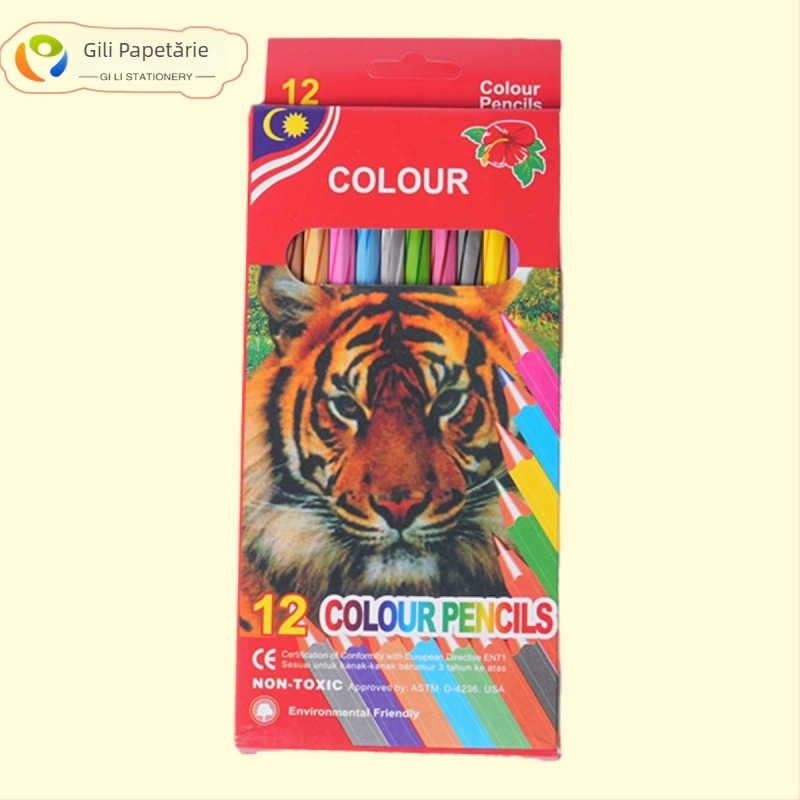 GEILI creioane colorate cu design tigru, corp din lemn, miez pe bază de ulei