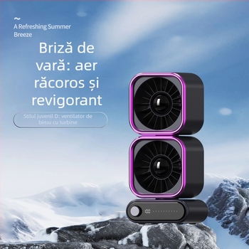 Ventilator de birou cu baterie încorporată, afișaj digital, încărcare USB, 5 trepte, funcționare silențioasă, design fără palete