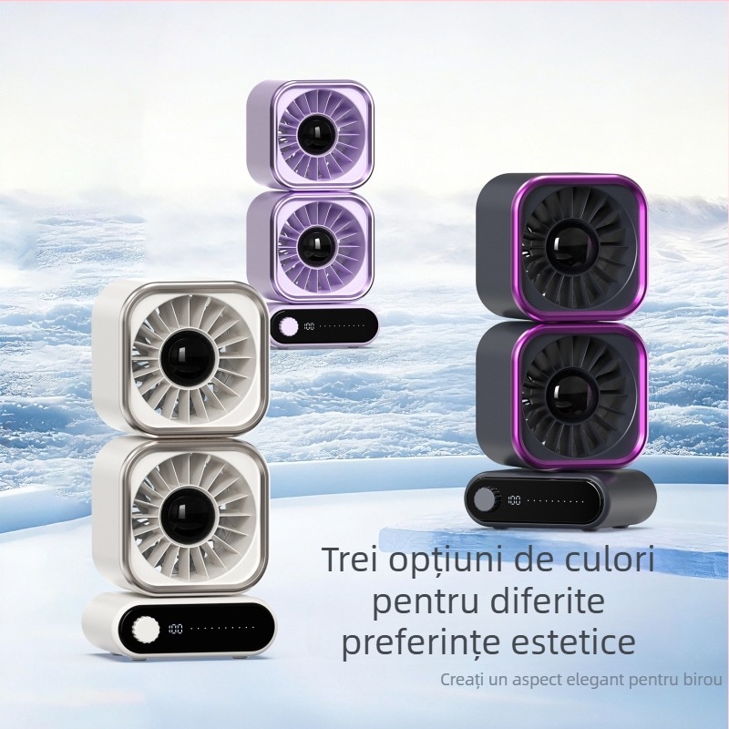 Ventilator de birou cu baterie încorporată, afișaj digital, încărcare USB, 5 trepte, funcționare silențioasă, design fără palete