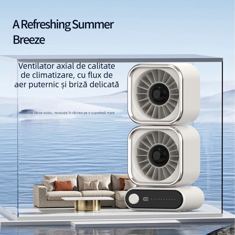 Ventilator de birou cu baterie încorporată, afișaj digital, încărcare USB, 5 trepte, funcționare silențioasă, design fără palete