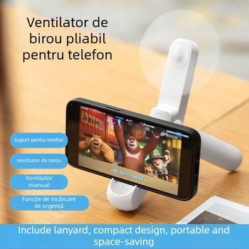 FAN portabil mic cu baterie încorporată 2000–4000 mAh, încărcare USB, suport pentru telefon și bază pliabilă de birou, funcționare silențioasă, 3 trepte de viteză, motor brushless