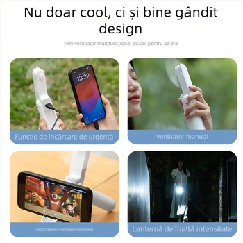 FAN portabil mic cu baterie încorporată 2000–4000 mAh, încărcare USB, suport pentru telefon și bază pliabilă de birou, funcționare silențioasă, 3 trepte de viteză, motor brushless