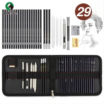 Set de creioane pentru schițe și pictură, cu corp din lemn și husă din nailon, disponibil în variante de 29, 30 sau 35 de piese