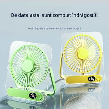 Ventilator de birou cu 5 palete, 5 viteze, baterie încorporată 1200–2000 mAh, afișaj digital inteligent, zgomot sub 36 dB