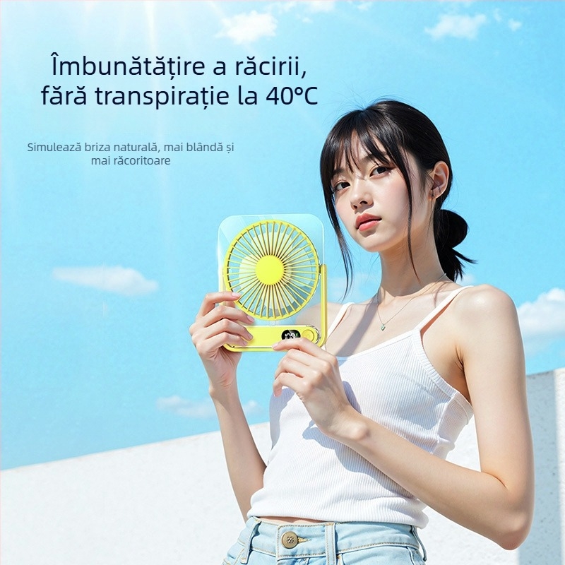 Ventilator de birou cu 5 palete, 5 viteze, baterie încorporată 1200–2000 mAh, afișaj digital inteligent, zgomot sub 36 dB