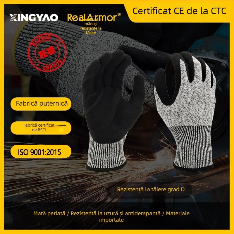 Mănuși cu certificat CE HPPE/Nitril Scrub, rezistente la tăieturi