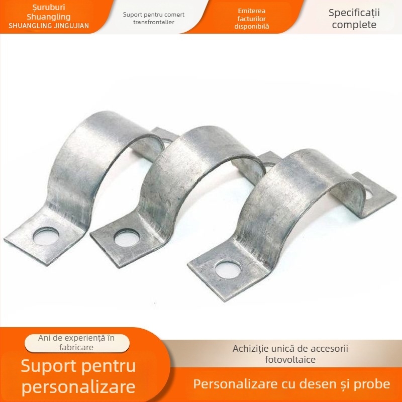 Clamă de montaj, în formă de U, zincat la cald, diametrul de prindere 12–700 mm, potrivit pentru sisteme fotovoltaice și facilități de trafic