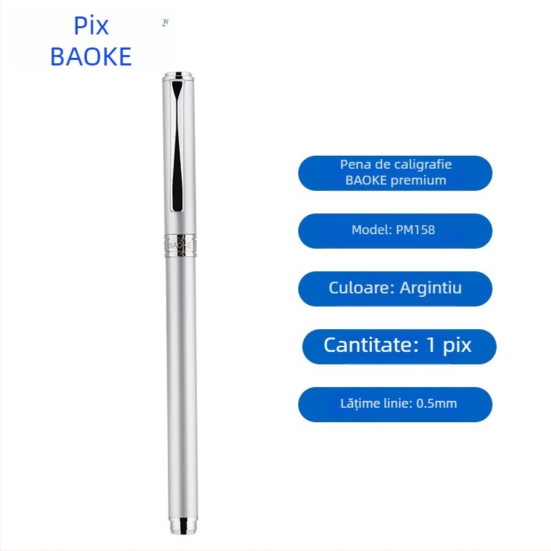 Stilou metalic cu corp din metal, sistem de absorbție a cernelei, vârf din oțel, ambalat în cutie, model PM158, 12 bucăți în cutie