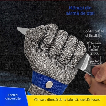 Mănuși din sârmă rezistente la tăiere, cu cinci degete, pentru uz industrial (Material: sârmă; Utilizare: manipulare, ambalare, inspecție; Funcție: rezistență la tăiere)