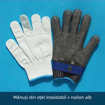 Mănuși din sârmă rezistente la tăiere, cu cinci degete, pentru uz industrial (Material: sârmă; Utilizare: manipulare, ambalare, inspecție; Funcție: rezistență la tăiere)