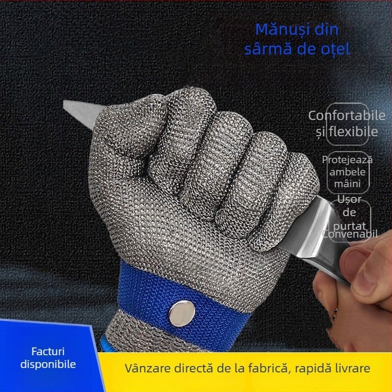 Mănuși din sârmă rezistente la tăiere, cu cinci degete, pentru uz industrial (Material: sârmă; Utilizare: manipulare, ambalare, inspecție; Funcție: rezistență la tăiere)